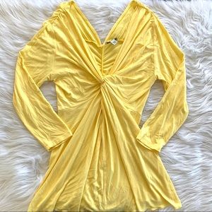 Boston Proper Yellow Ruched Drape Knot V Neck Top
